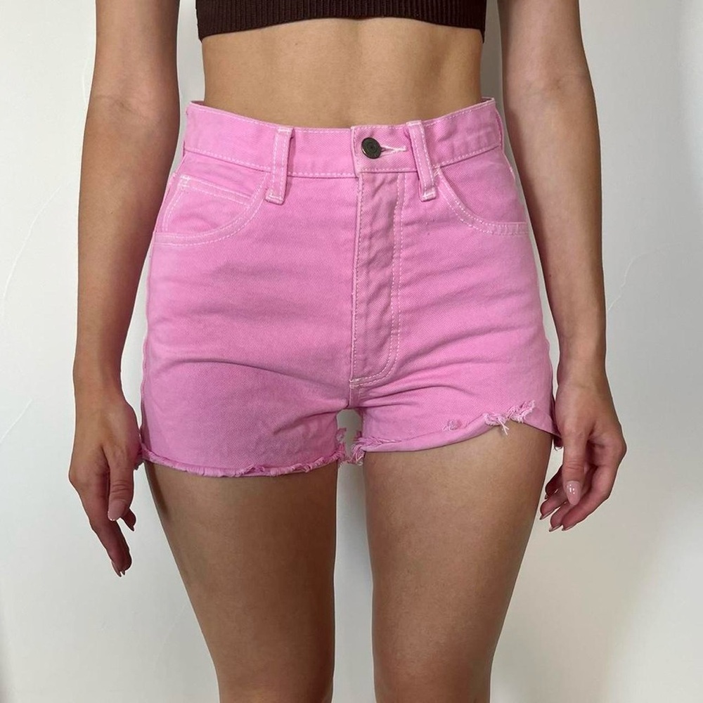 Brandy Melville John Galt High Waist Button Fly Pink Distressed Shorts Sz Small